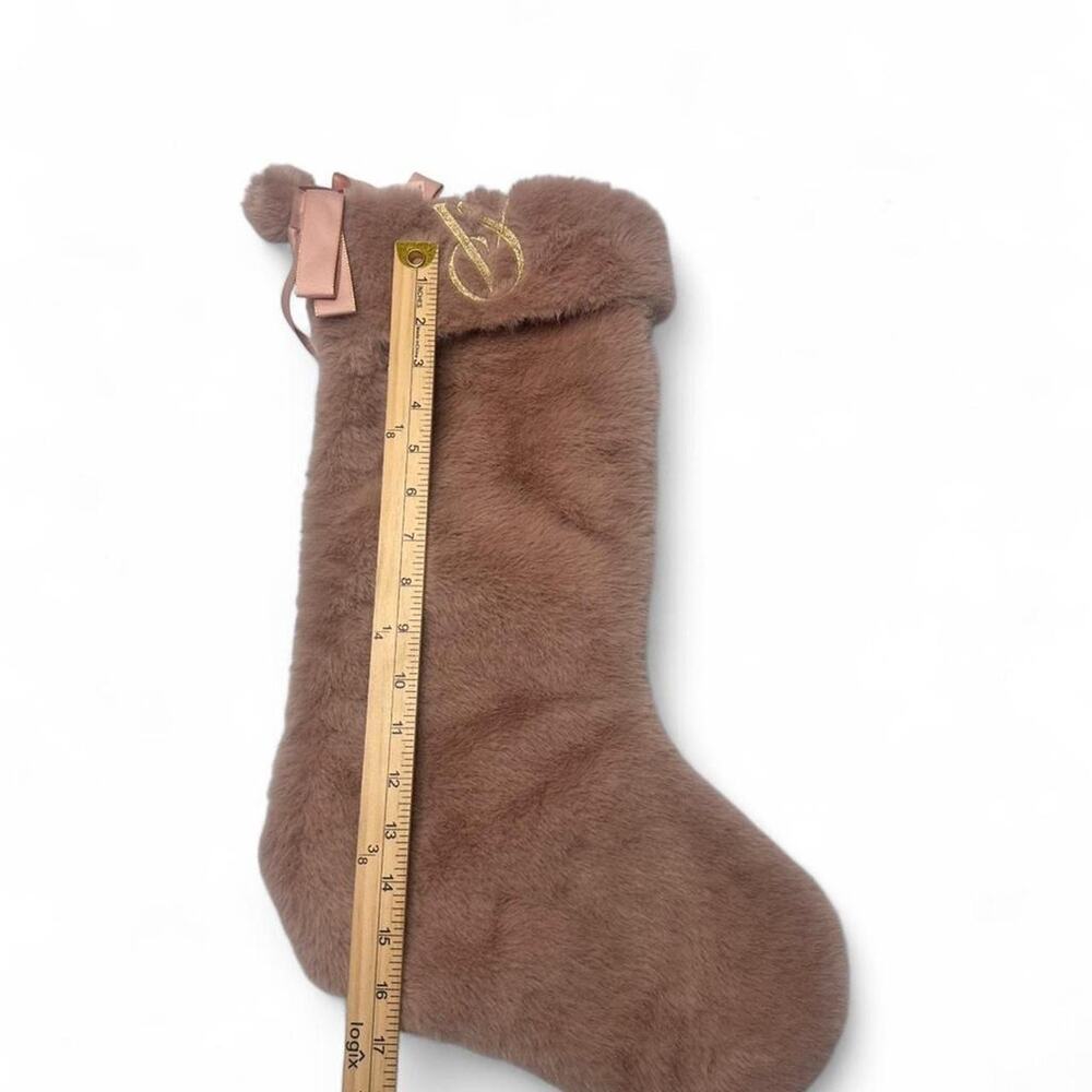 Victorias Secret Pink Furry Super Soft Christmas Stocking Gold  New With Tag - Picture 3 of 5